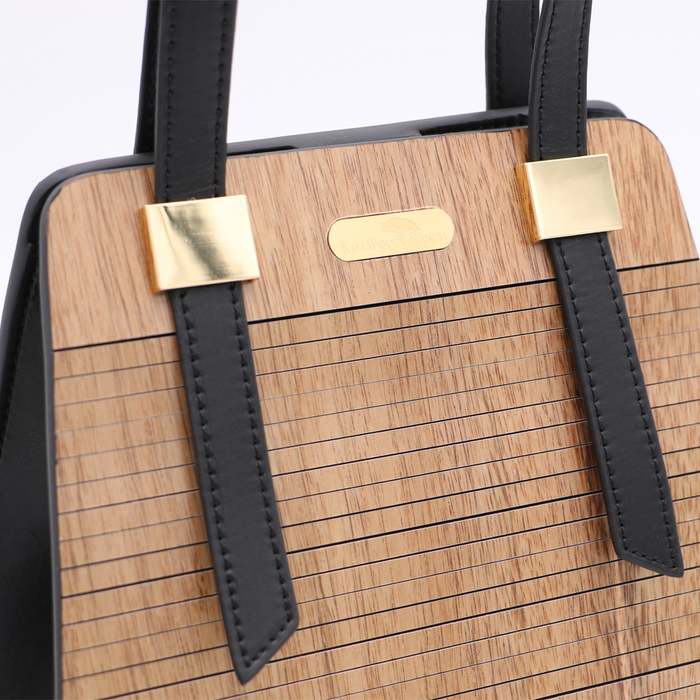 Acacia Wood Top Handle Handbag - Close-Up