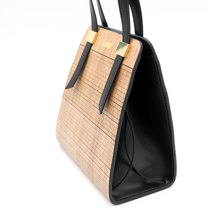 Acacia Wood Top Handle Handbag - Side View