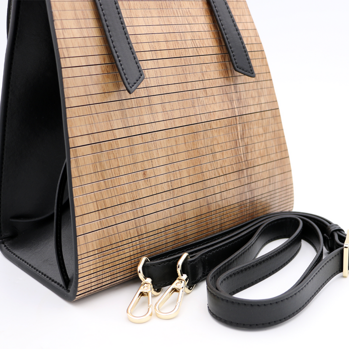 Acacia Wood Top Handle Handbag - Back View