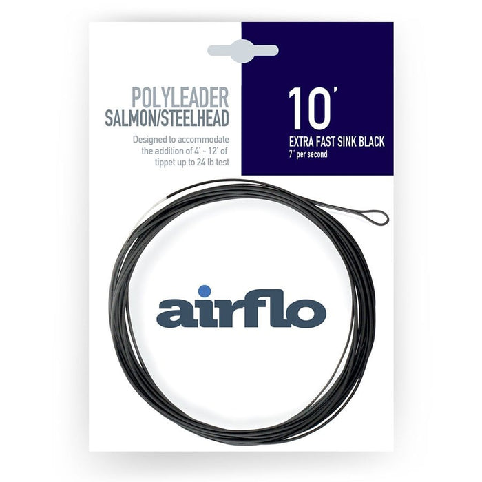 Airflo polyleader 10ft extra fast sink black fishing line - packaging on a white background