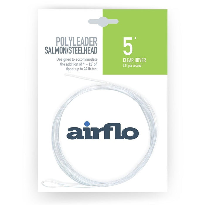 Airflo polyleader 5ft clear hover fishing line packaging with clear leader and branding on a white background