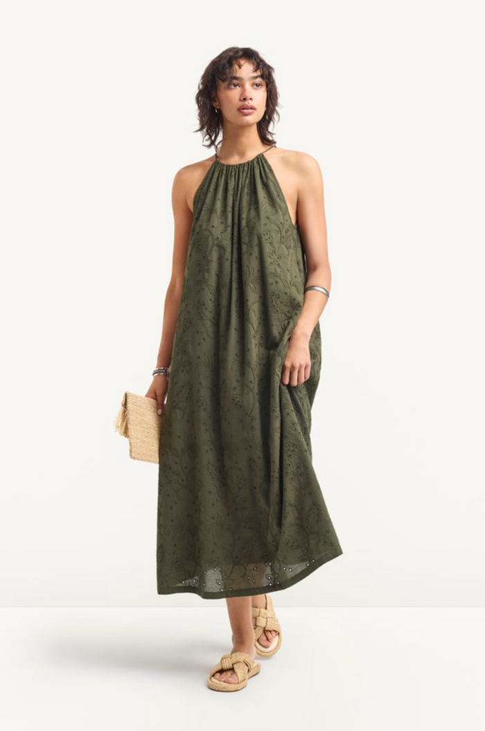 Alora High Neck Dress - Tropical Eyelet