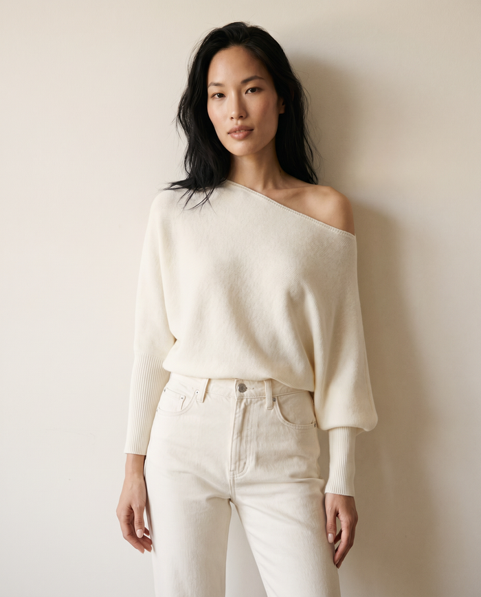 Asymmetrical Sweater Knit Top - Top View 1