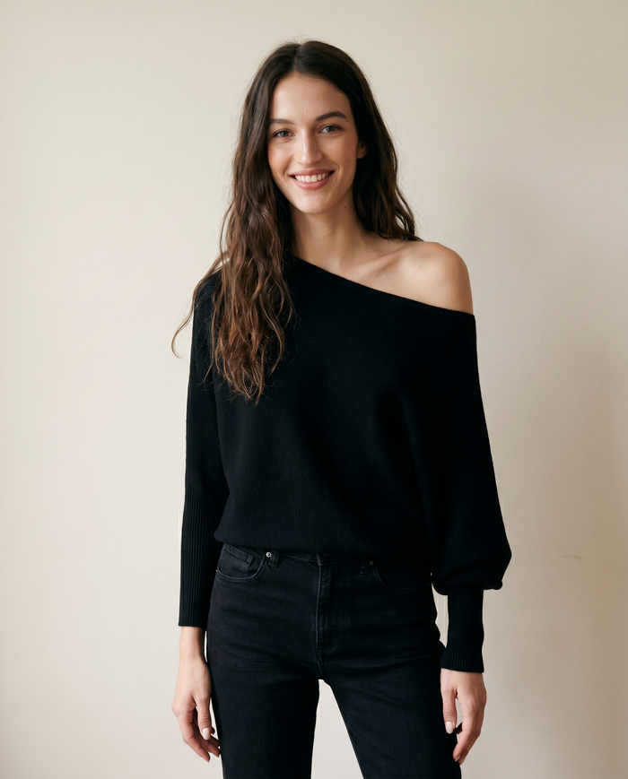 Asymmetrical Sweater Knit Top - Top View 2