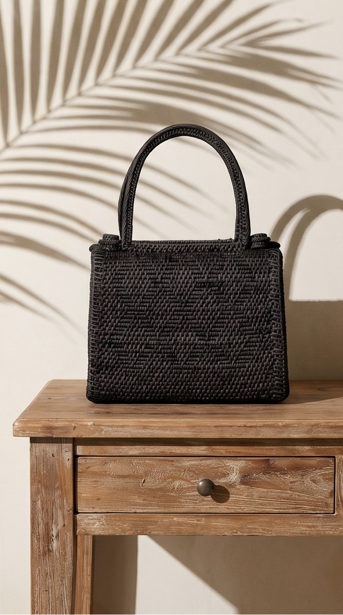 Ata Vine Handbag - Black - Back View