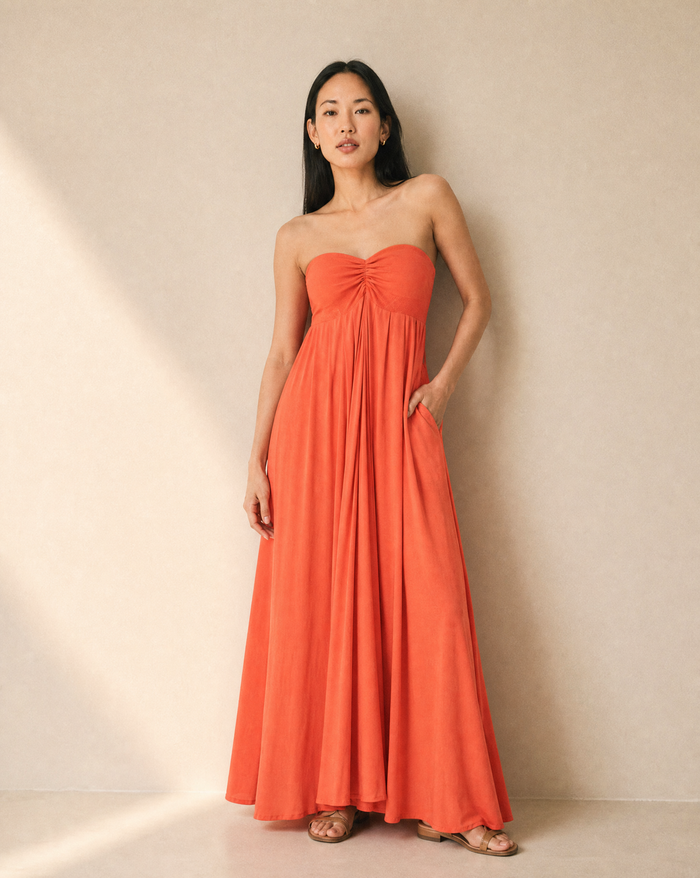 Aven Strapless Maxi Dress - Coral