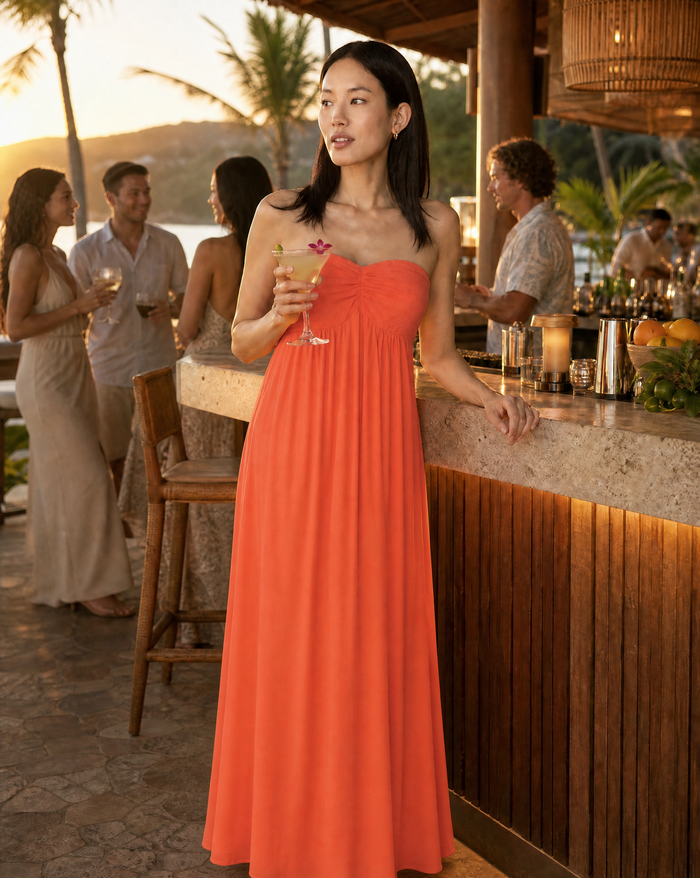 Aven Strapless Maxi Dress - Coral