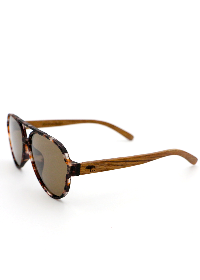 Aviator Koa Sunglasses - Brown Tortoise - Angled View