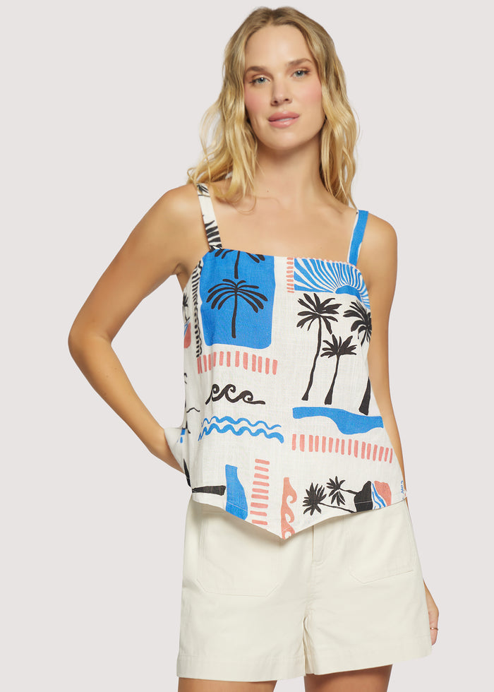 Azure Paradiso Top - Cream and Blue - Top View 1