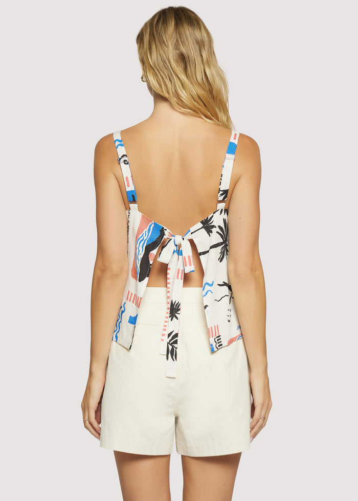 Azure Paradiso Top - Cream and Blue - Back View