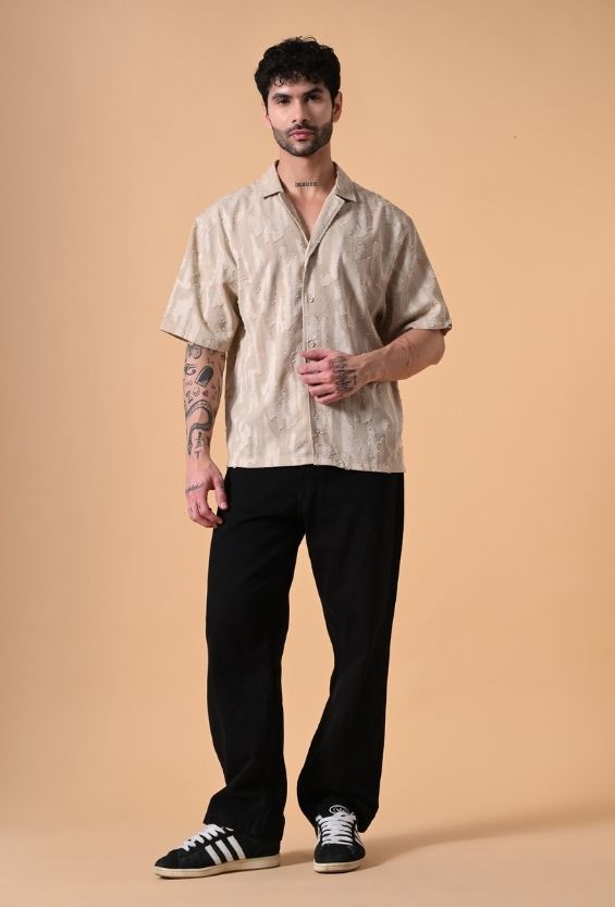 jacquard shirt men beige summer