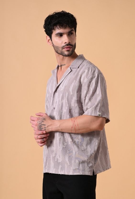 camp collar shirt men ash pink