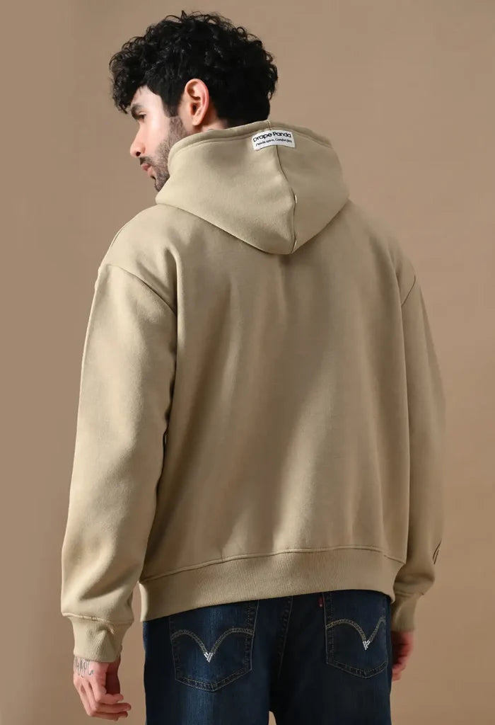 Beige Puff Print Men's Zip-Up Hoodies for Men