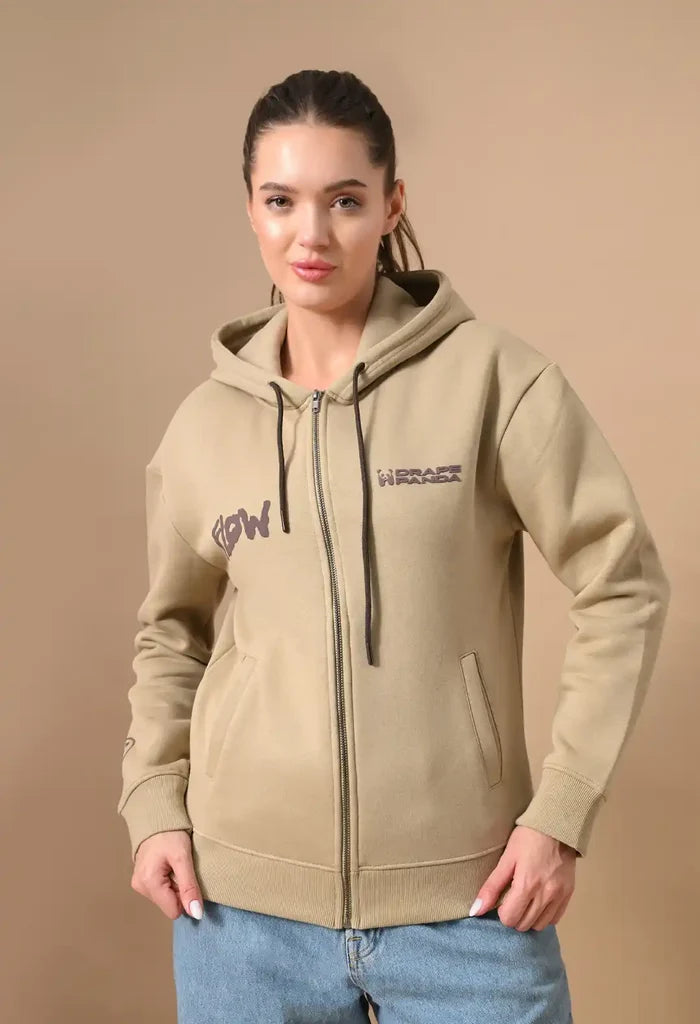 Beige Puff Print Men's Zip-Up Hoodies for Men