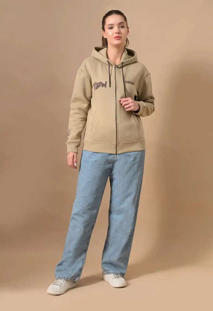 Beige Puff Print Men's Zip-Up Hoodies for Men