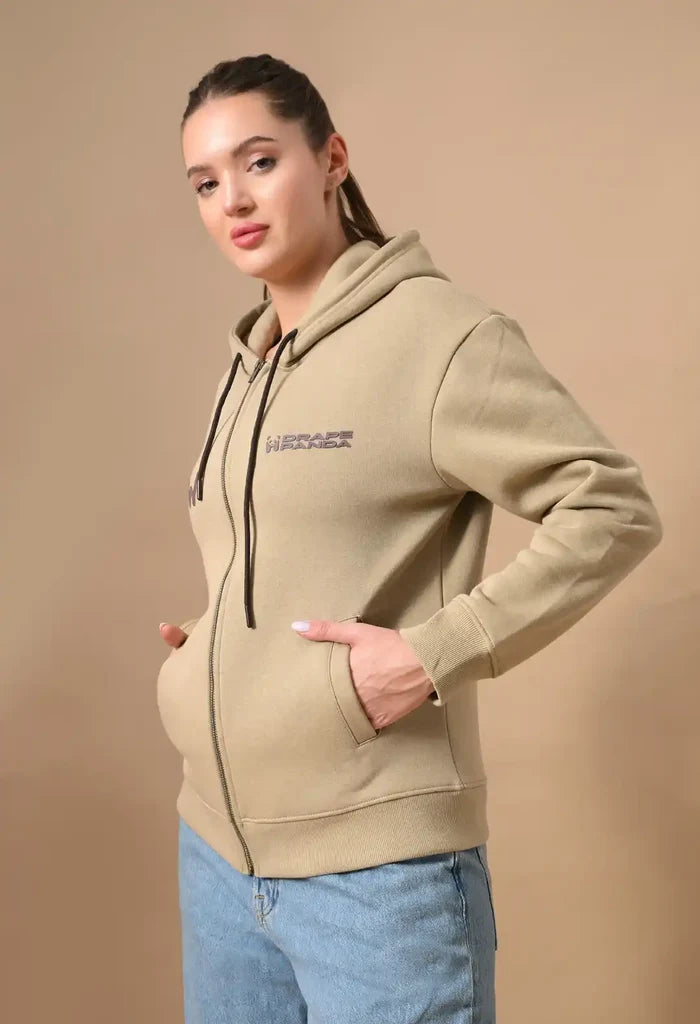 Beige Puff Print Men's Zip-Up Hoodies for Men