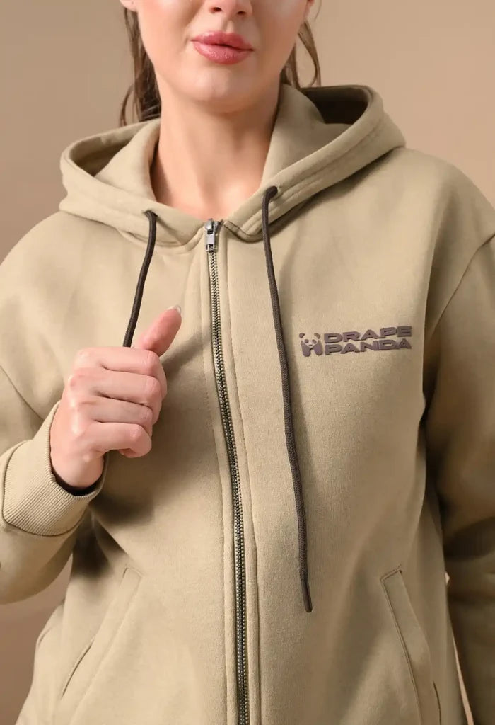 Beige Puff Print Men's Zip-Up Hoodies for Men
