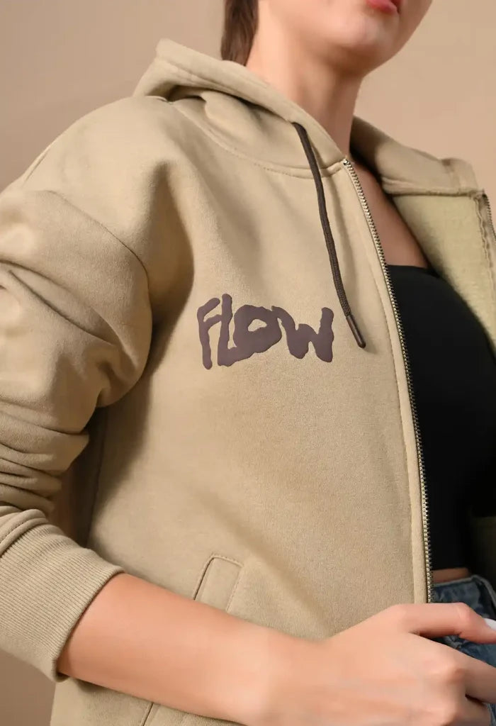 Beige Puff Print Men's Zip-Up Hoodies for Men