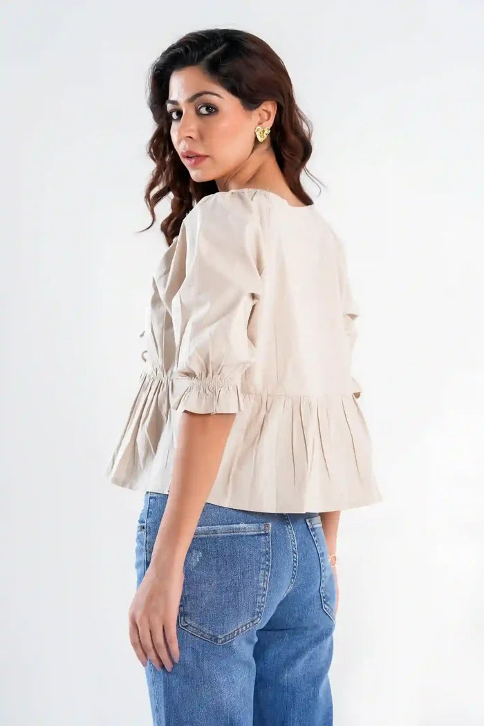 Beige Women's Peplum Tops | 100% Cotton for Women