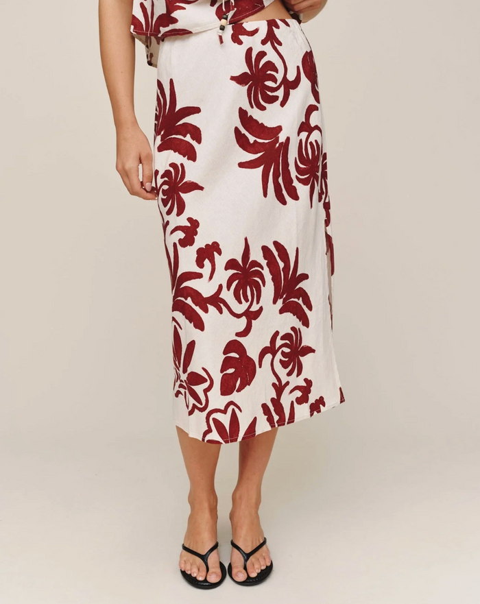 Bias Side Slit Skirt - Island Damask