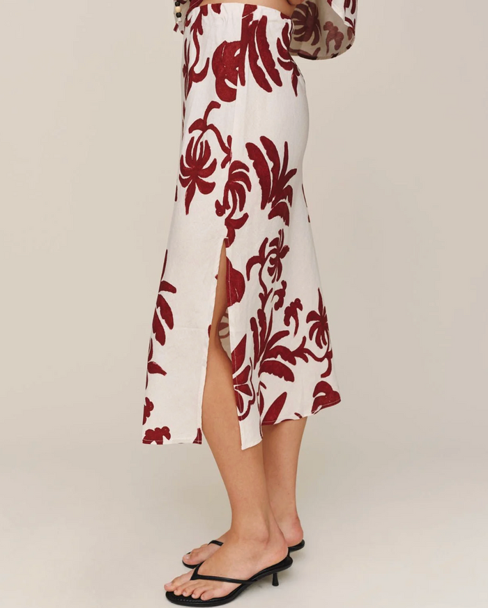 Bias Side Slit Skirt - Island Damask