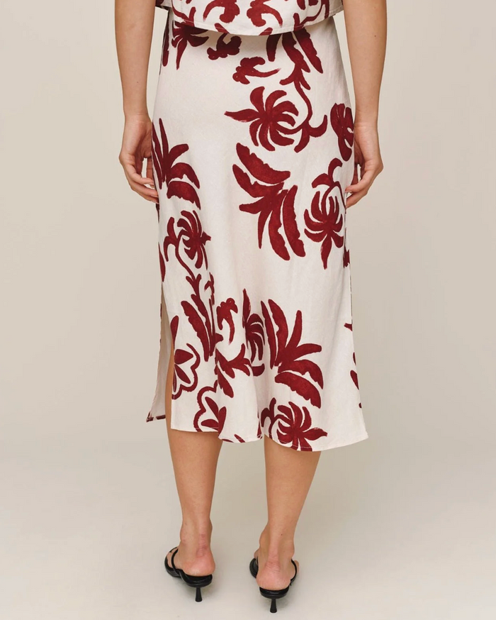 Bias Side Slit Skirt - Island Damask