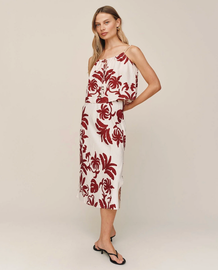 Bias Side Slit Skirt - Island Damask