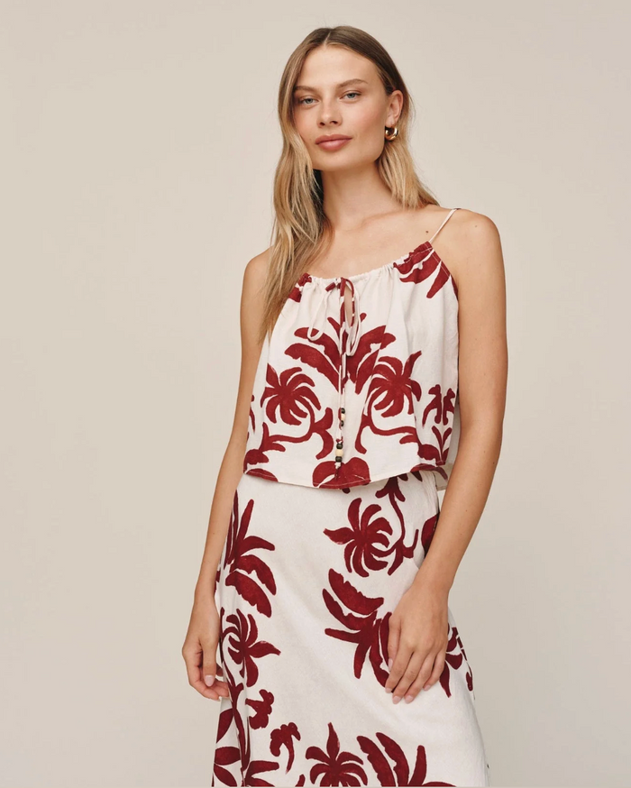 Bias Side Slit Skirt - Island Damask