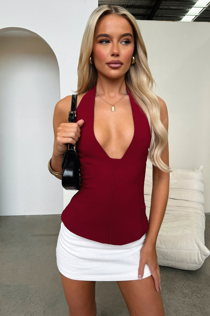 Bindi Halter Top - Burgundy
