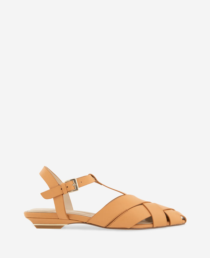 Bindy Woven Leather T-Strap Sandal