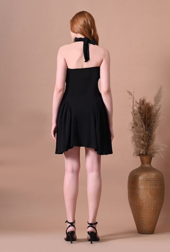 Black Cotton Knit Women's Halter Dresses for Women