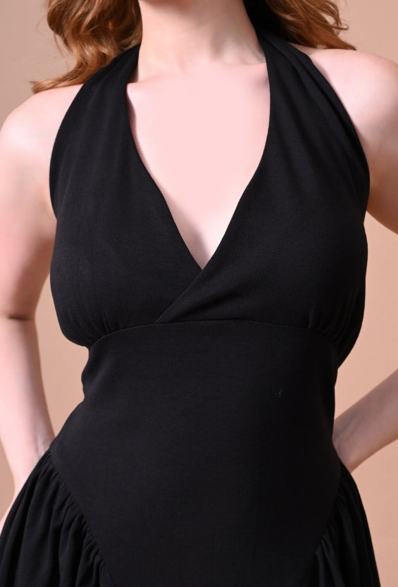 Black Cotton Knit Women's Halter Dresses for Women