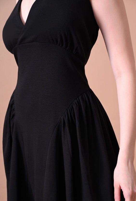 Black Cotton Knit Women's Halter Dresses for Women