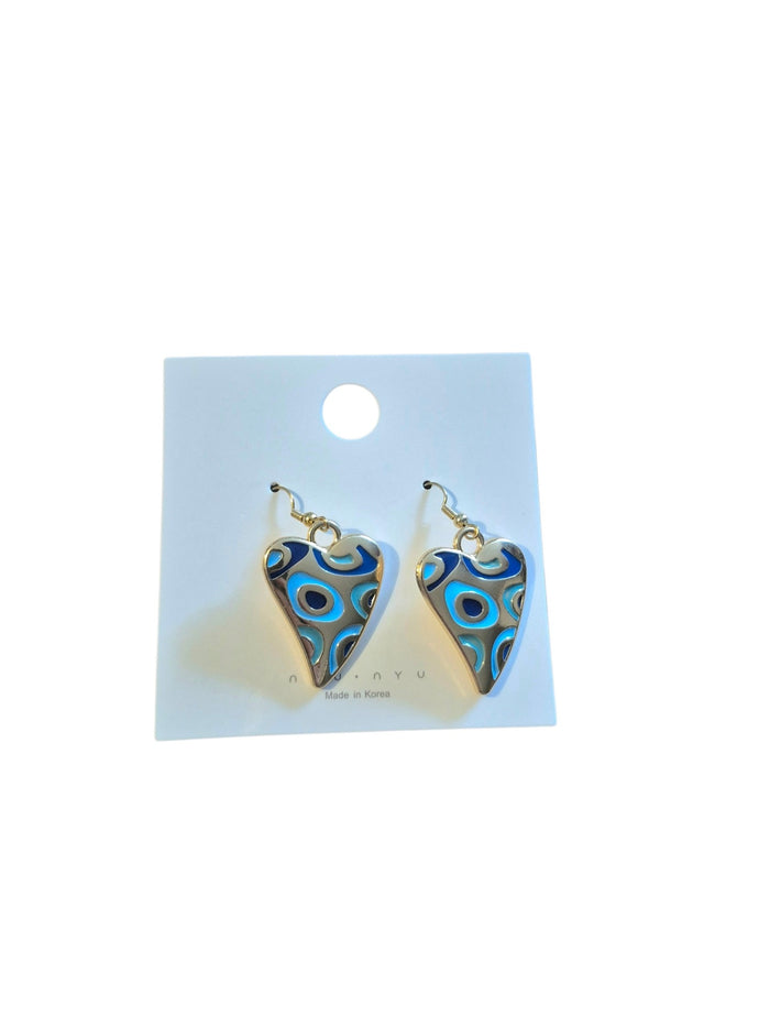 Blue and silver heart earrings