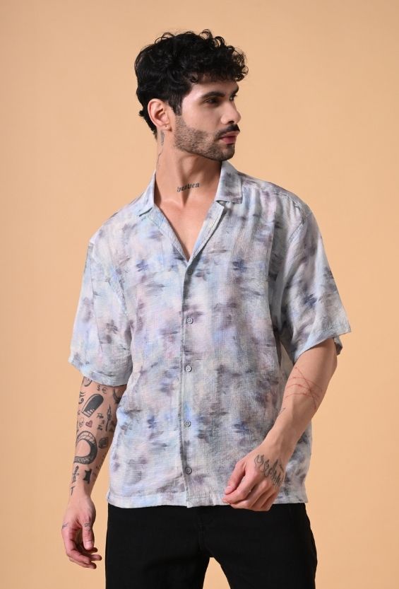 ash blue abstract shirt men