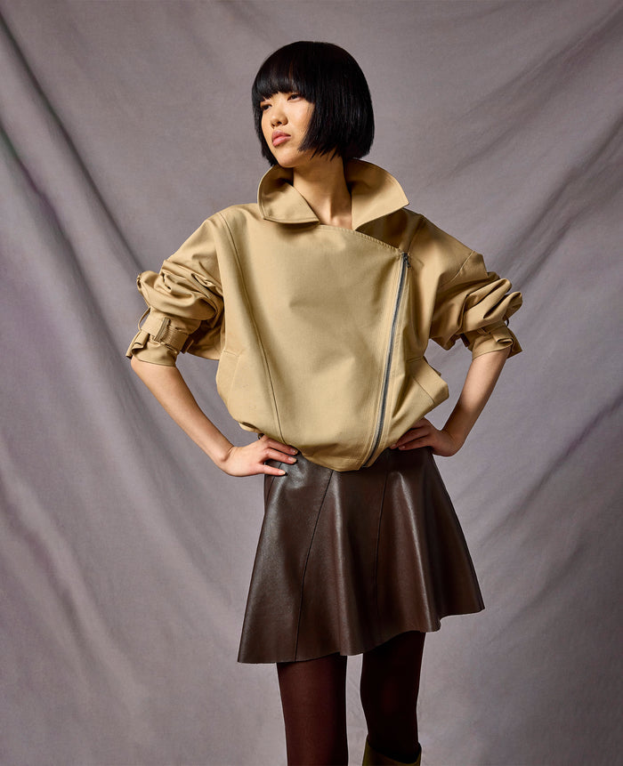 Boxy Moto Trench with Sleeve Straps