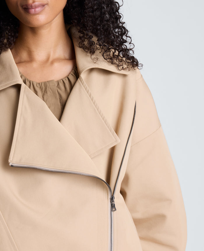 Boxy Moto Trench with Sleeve Straps