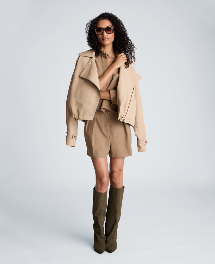 Boxy Moto Trench with Sleeve Straps