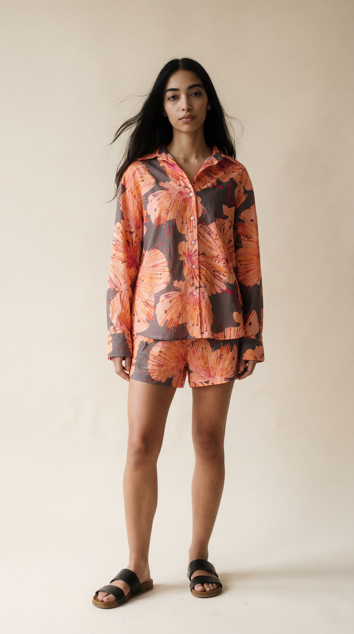 Boyfriend Shirt - Slate with Flowers