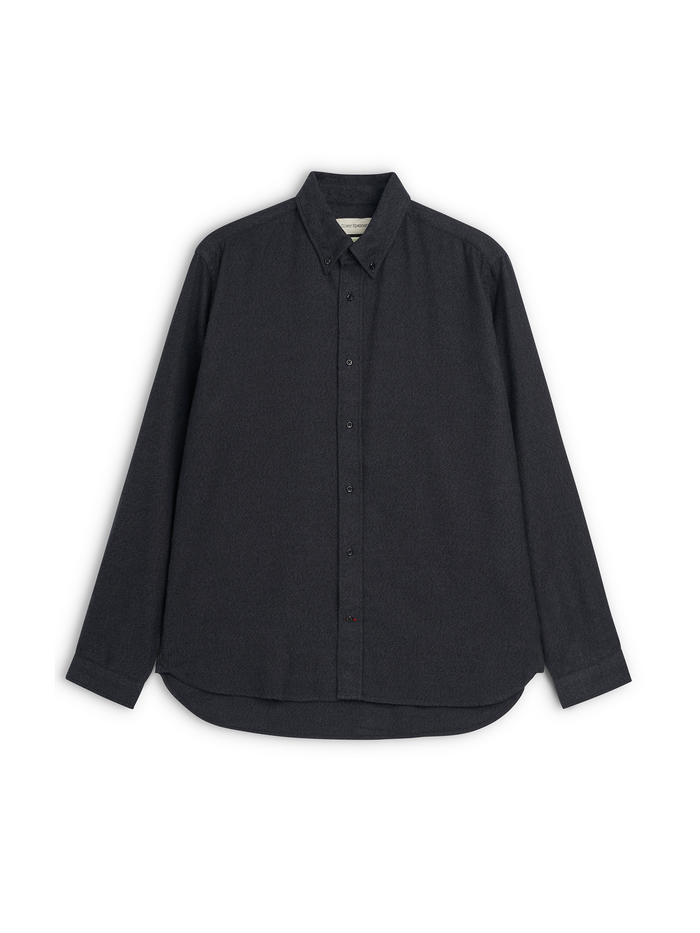 Oliver Spencer Men's Navy Brushed Cotton Button-Down Shirt Flat Shot