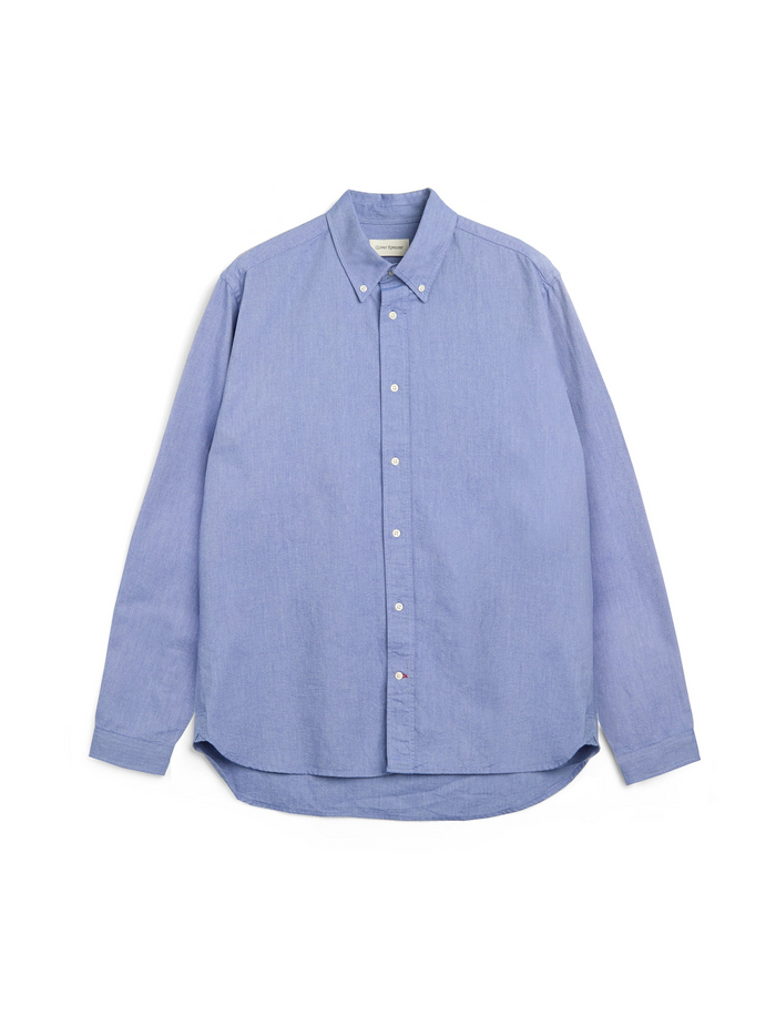 Oliver Spencer Men's Blue Button Down Cotton Shirt Flat Shot