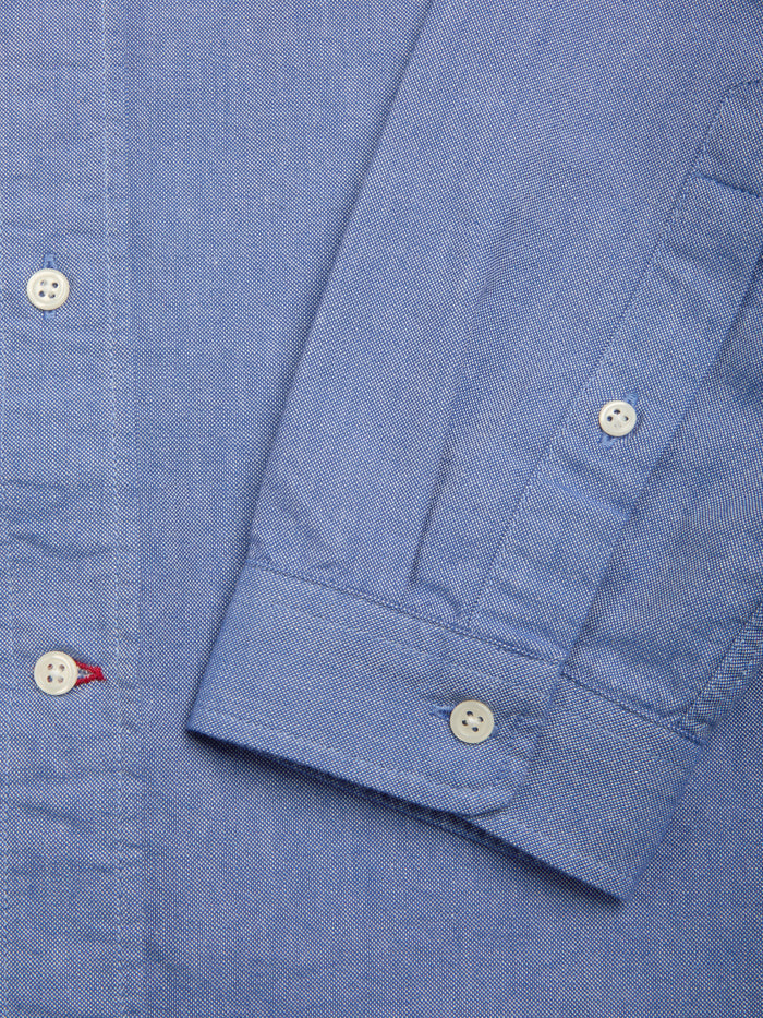 Detailed cuff shot of Oliver Spencer Men's Blue Button Down Cotton Shirt