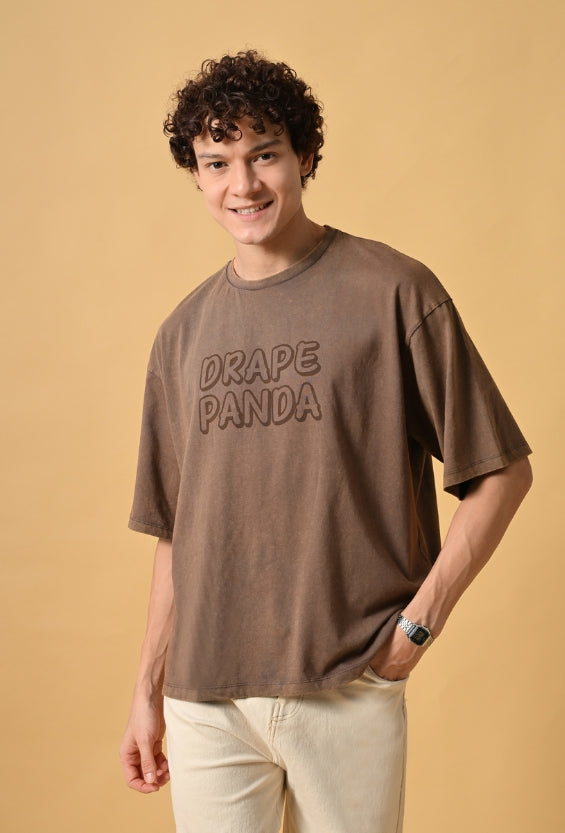 Brown Oversized Fit Acid Wash Men's Oversized T-Shirts | 100% Cotton for Men