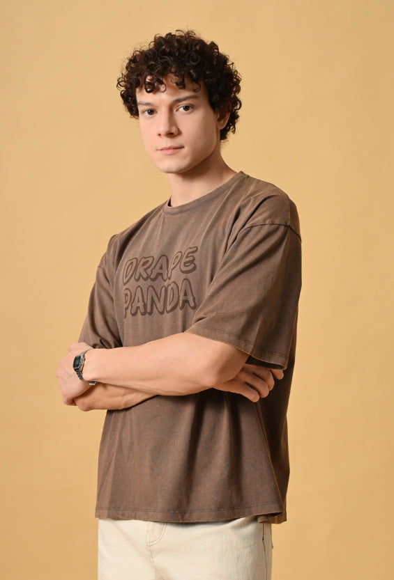 Brown Oversized Fit Acid Wash Men's Oversized T-Shirts | 100% Cotton for Men
