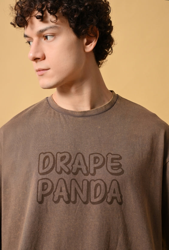 Brown Oversized Fit Acid Wash Men's Oversized T-Shirts | 100% Cotton for Men