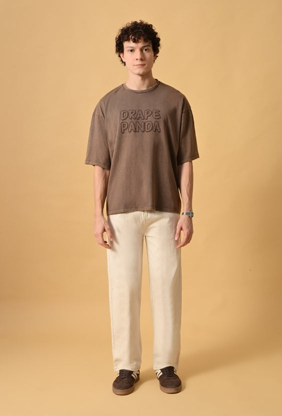Brown Oversized Fit Acid Wash Men's Oversized T-Shirts | 100% Cotton for Men