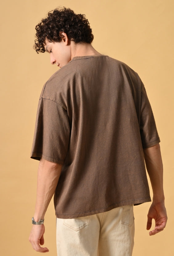 Brown Oversized Fit Acid Wash Men's Oversized T-Shirts | 100% Cotton for Men
