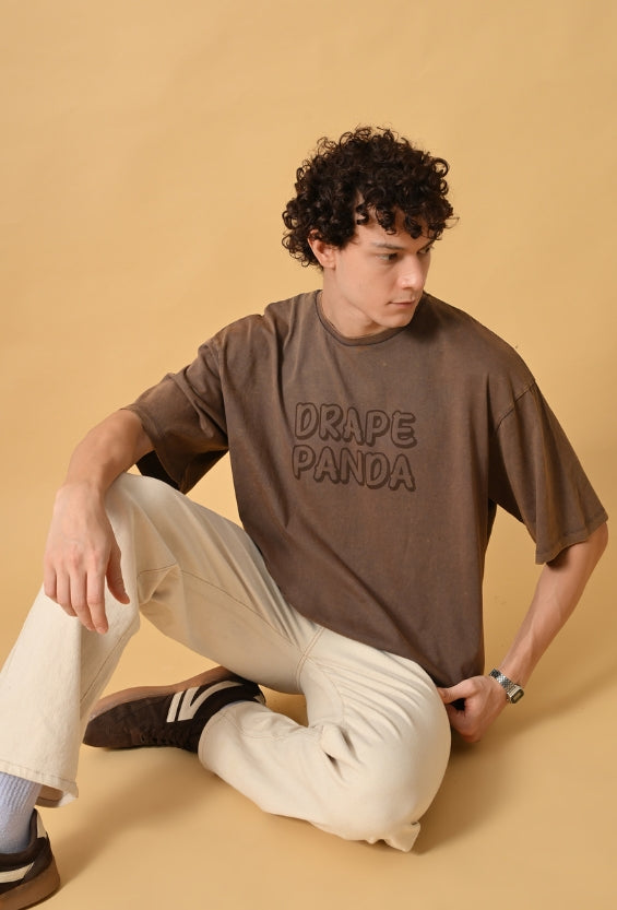 Brown Oversized Fit Acid Wash Men's Oversized T-Shirts | 100% Cotton for Men