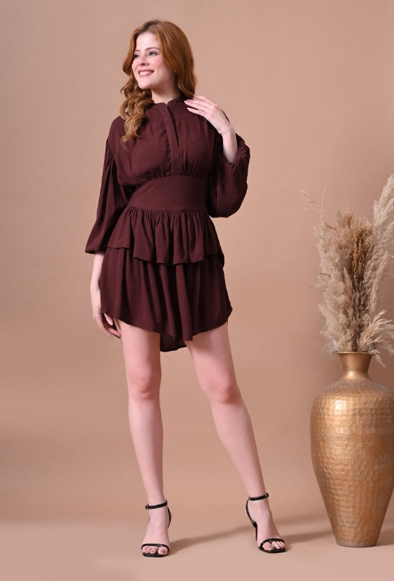 Brown Rayon Women's Tiered Dresses for Women