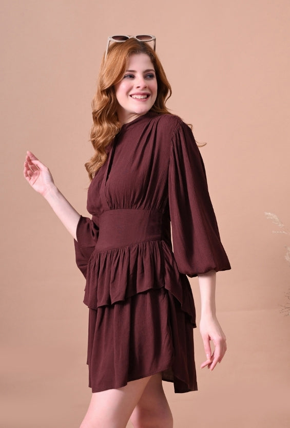 Brown Rayon Women's Tiered Dresses for Women